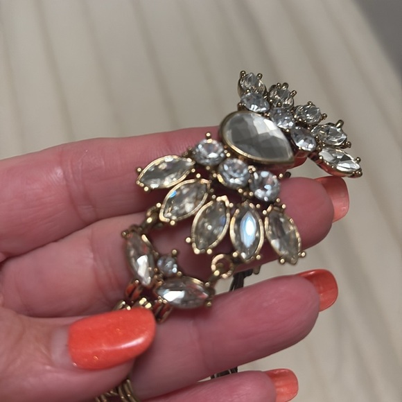 Goldtone clear cluster crystal adjustable bracelet marquis round pair crystals - Picture 6 of 12